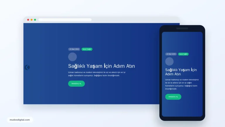 Sağlık Slider Bileşeni responsive desktop and mobile preview