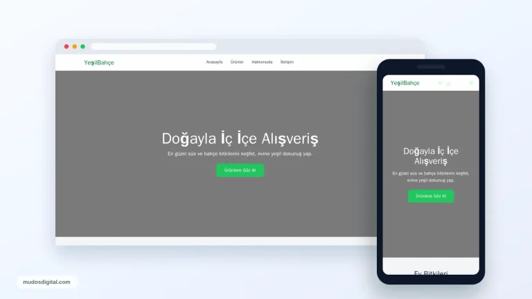 Süs ve Bahçe Bitkileri İçin Şık E‑Ticaret Arayüzü responsive desktop and mobile preview