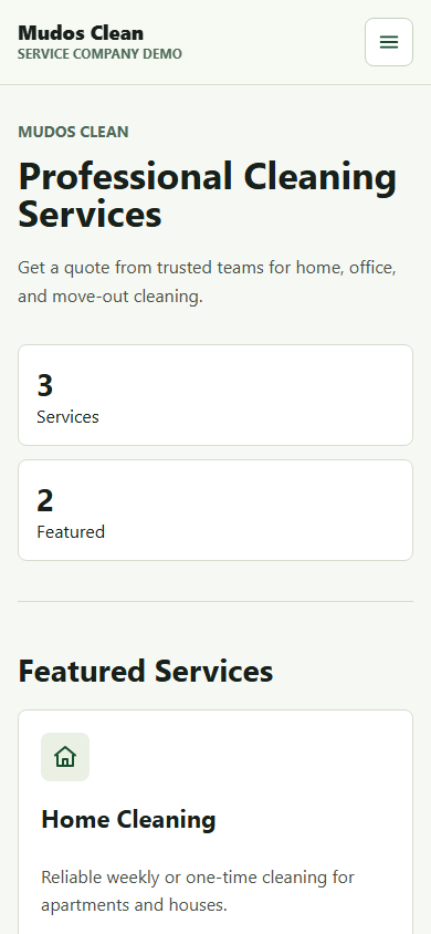 Mobile homepage screenshot