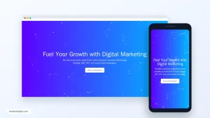 Digital Marketing Hero with tsParticles + Tailwind CSS – 2 responsive desktop and mobile preview