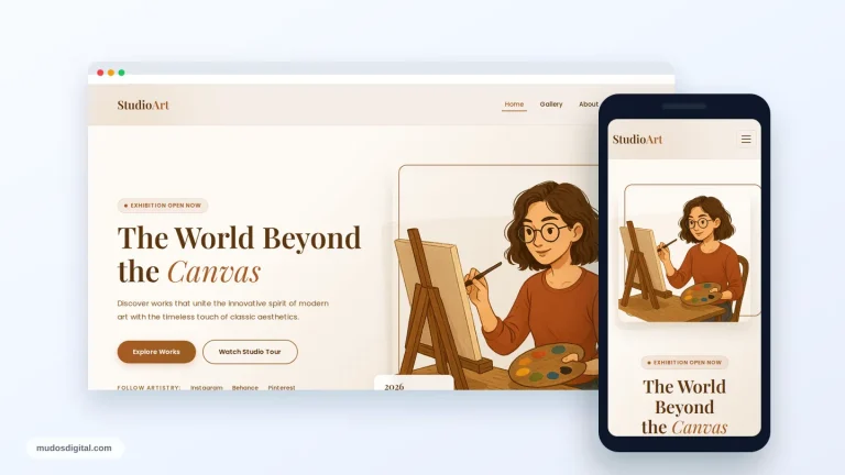 Artist Hero Header in Brown Hues responsive desktop and mobile preview