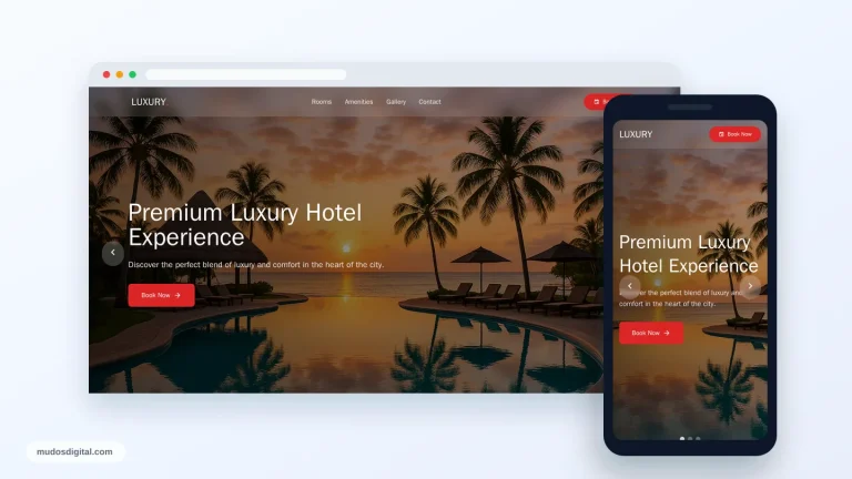 Hotel Hero Slider with Header Template responsive desktop and mobile preview