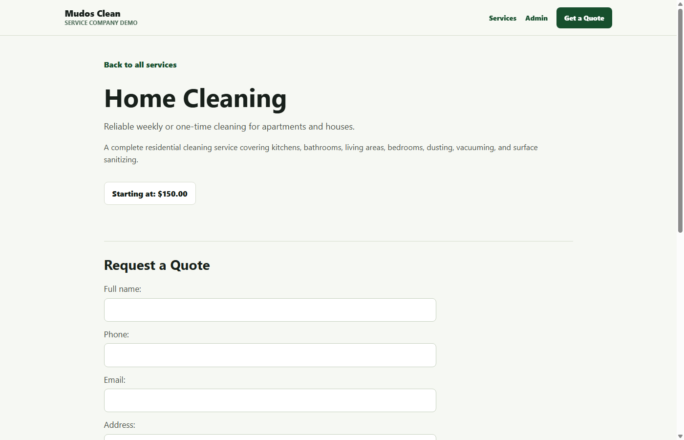 Service detail screenshot